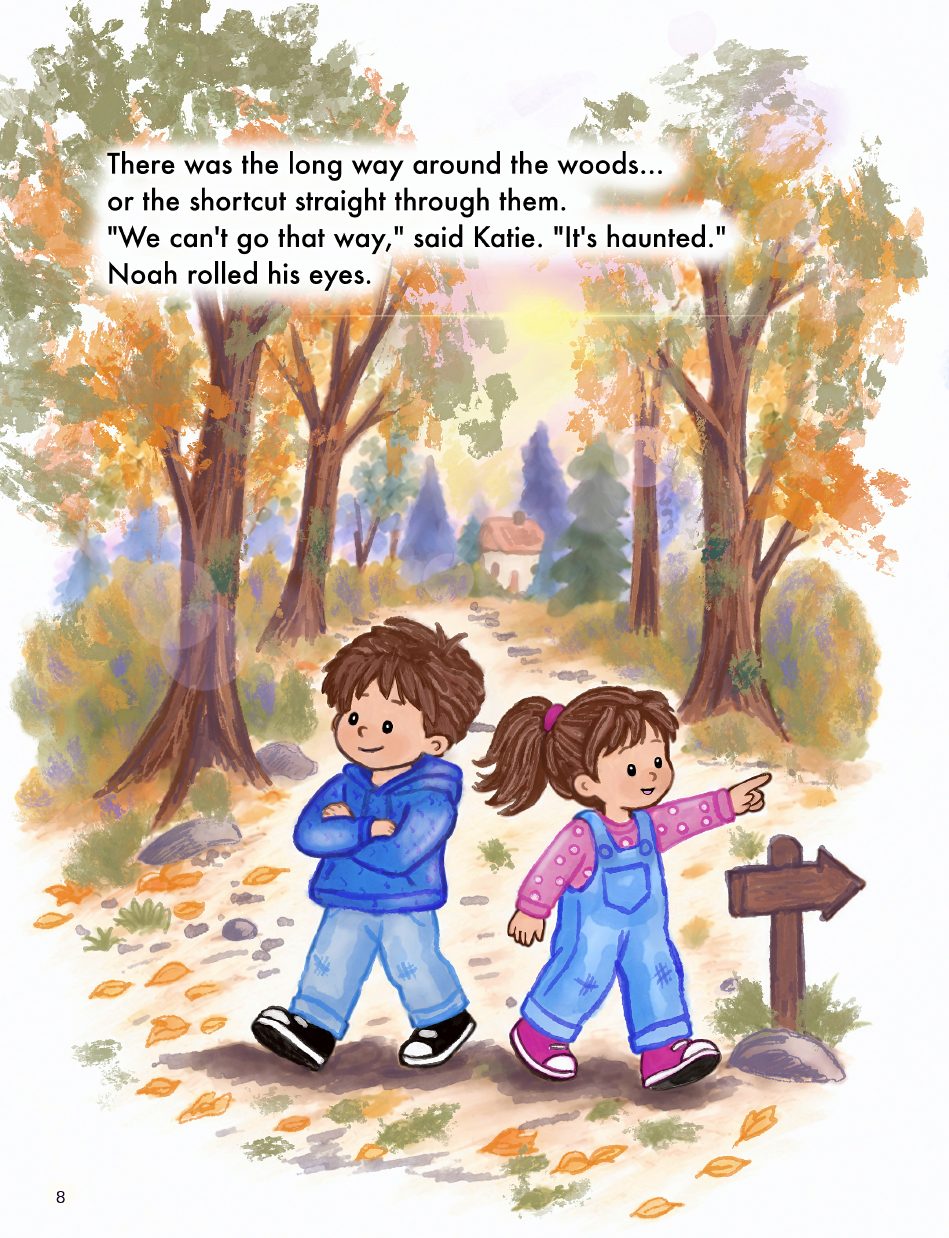 Noah and Katie walking along an autumn woodland path